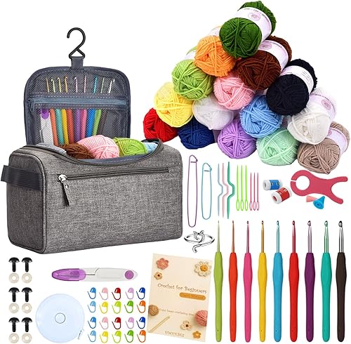 EDCUEBE7 Kit de ganchillo para principiantes  18 madejas de hilo y 9 ganchos de ganchillo ergonómicos (0.08  0.236 pulgadas), bolsa de disponible en Yaxa Costa Rica