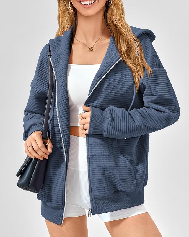 BTFBM Zip Up Hoodie Women Long Sleeve Sweatshirts Fall Outfits 2025 Oversized Hoodies Casual Fashion Jackets(Solid Grey Blue,XX-Large) image 4
