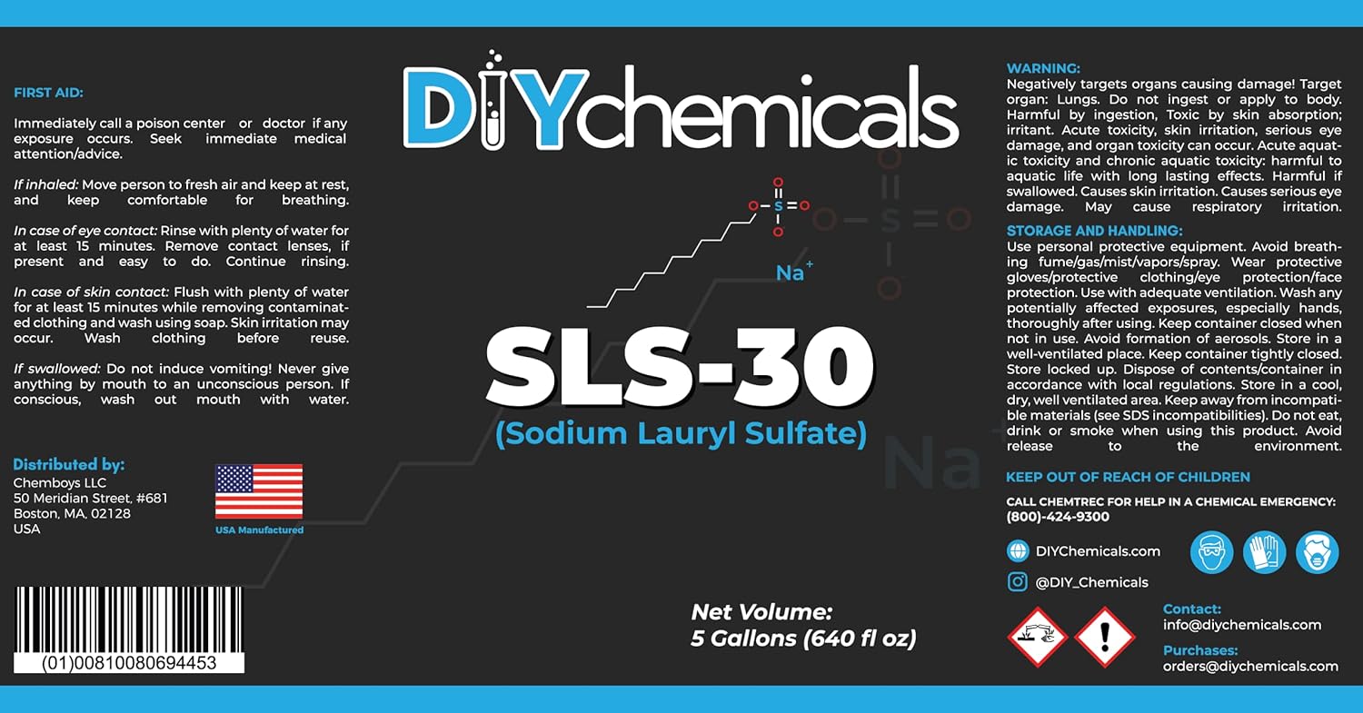 Sodium Lauryl Sulfate - Engine Degreasers, Floor Cleaners, and Car Wash Products - Made in USA (5 Gallon)