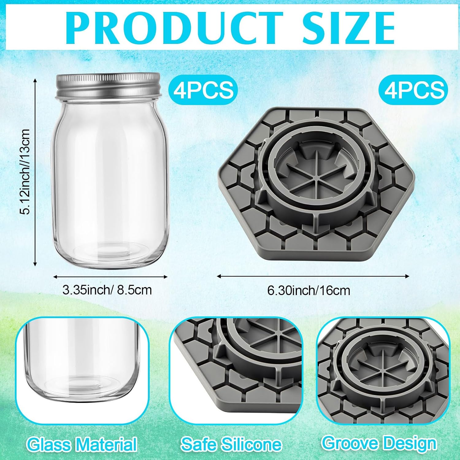 8 Pack Bee Feeder for Mason Jar Bee Watering Station Garden Silicone Sugar Water Feeder Beekeeping Drinking Equipment Tools with Mason Jars for Drinking Water(Grey,Hexagon) image 2