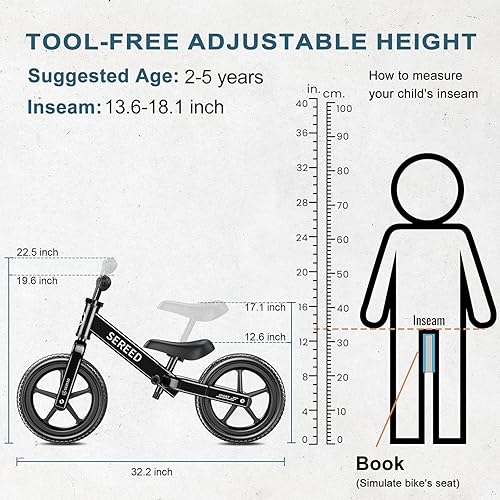 Miniatura 3 de SEREED Bicicleta de equilibrio para niños de 2 a 5 años, sin pedales, ajuste sin herramientas, para nietos de 2 a 3 años, placa personalizable con 3
