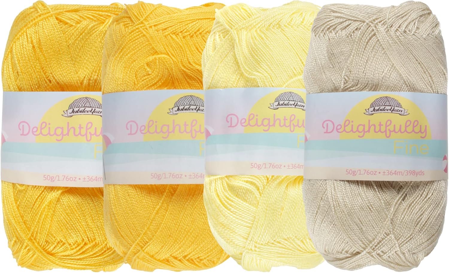 JubileeYarn Delightfully Fine Yarn - Lace Weight Bamboo - 50g/Skein - Shades of Yellow - 4 Skeins