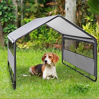 Dog Shade Shelter Outdoor Tent 4'x4'x3' Waterproof Roof Ground Nails Sun Rain Canopy for