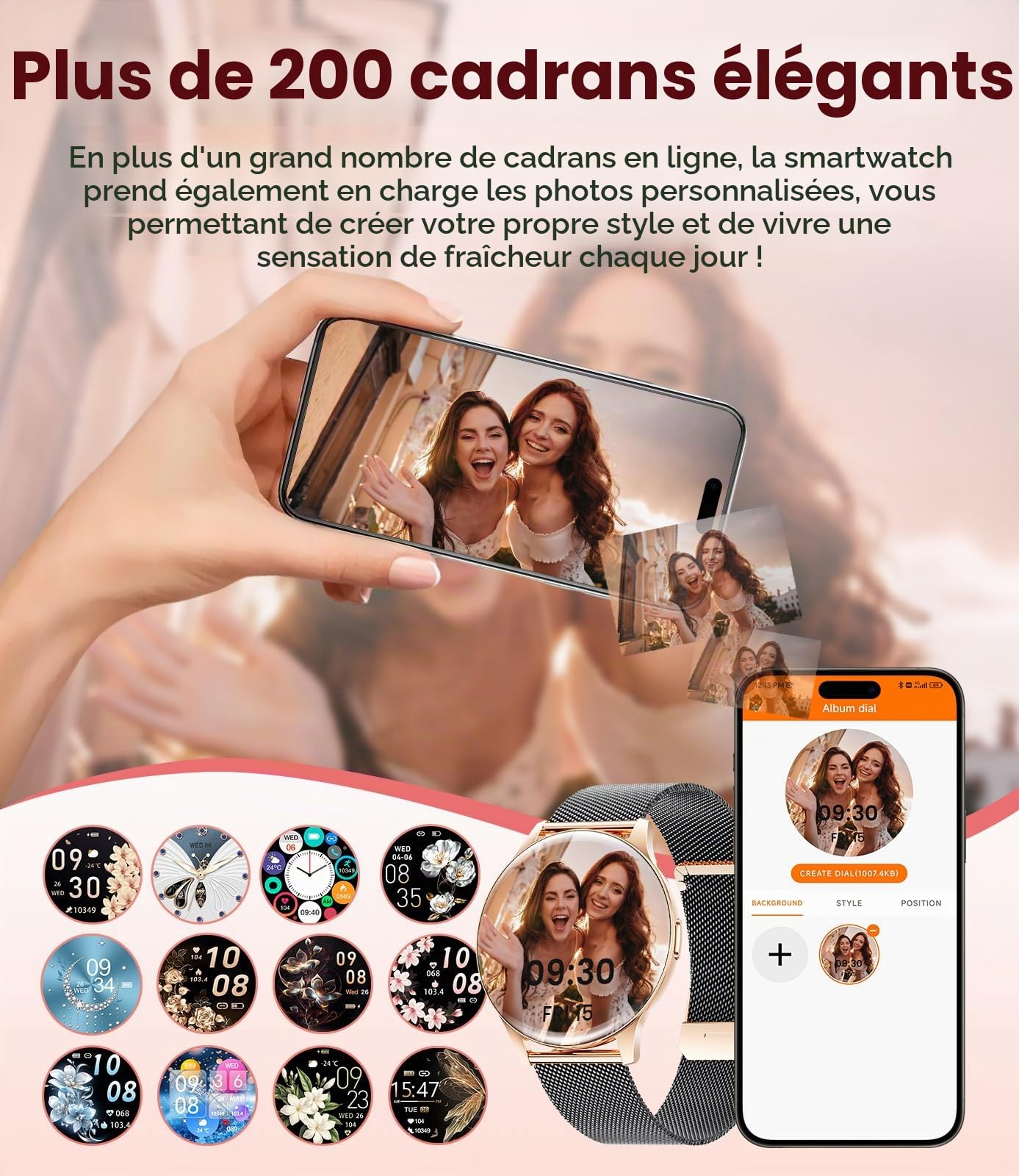 Montre Connectée Femme 2026 avec Appels - 7,99 mm Smartwatch Élégante Ultra-Mince avec Écran HD Always-On 1,43 pouces, IP67 Étanche, 100+ Modes Sport, Santé Féminine pour iOS Android, Or Noir