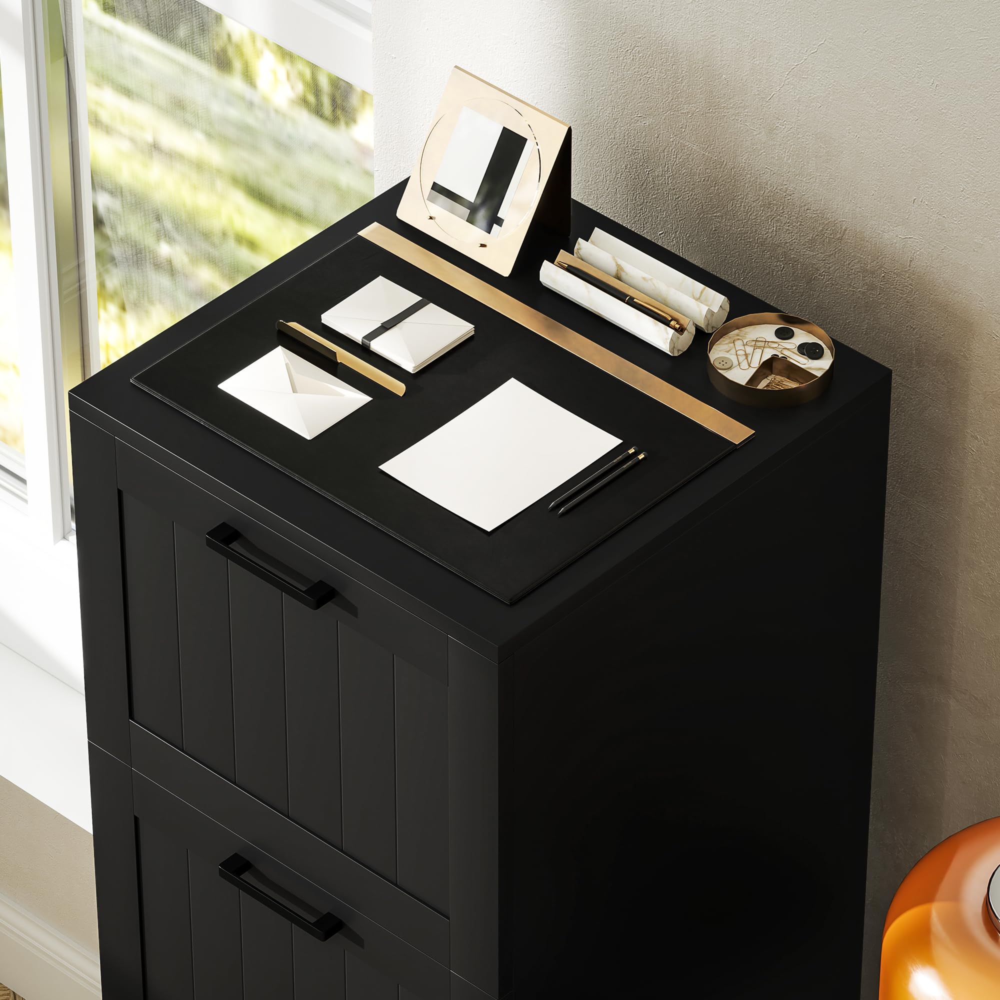 HOMCOM Classeur 4 tiroirs avec Rail réglable, 2 clés et 2 serrures, classeur de Bureau en MDF pour dossiers A4 et Lettre, 40x40x131 cm, Noir