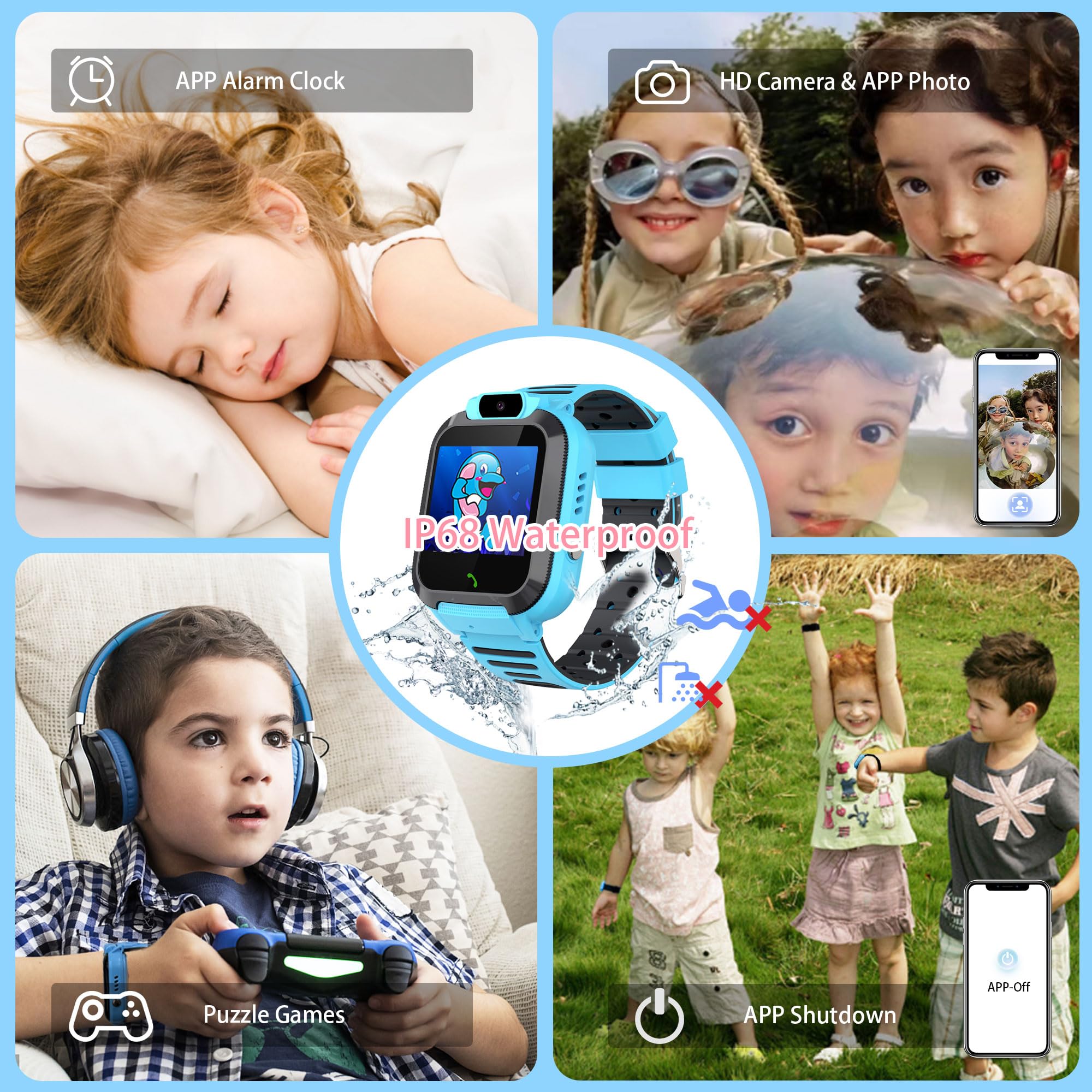 Reloj Inteligente Niño Niña con GPS Localizador Juego Chat de Voz | SOS Digital Despertador IP68 Impermeable Teléfonos Llamadas Cumpleaños Regalos Modelo de Aula Smartwatch para Niños Niñas