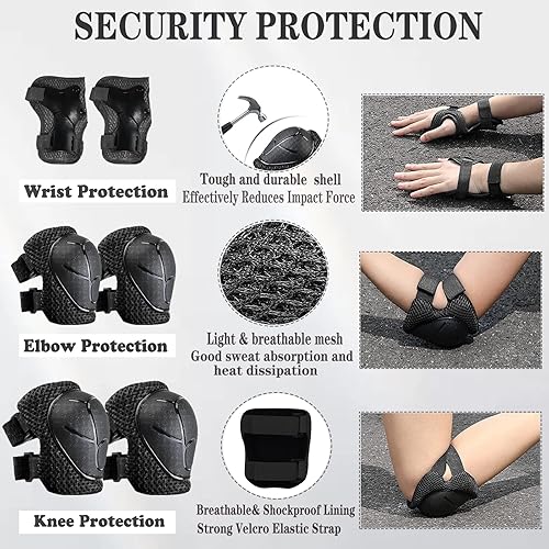 Miniatura 4 de Casco para niños, cascos de patineta para niños pequeños de 2 a 14 años, niños y niñas, con rodilleras y coderas, muñequeras, para patines