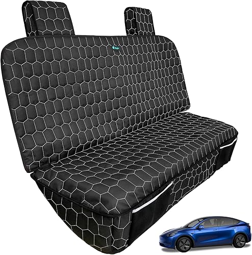 Miniatura 8 de Meginc Fundas de asiento para perro para asiento trasero, forro para mascotas para Tesla Model 3, 100% impermeable, protector de asiento trasero