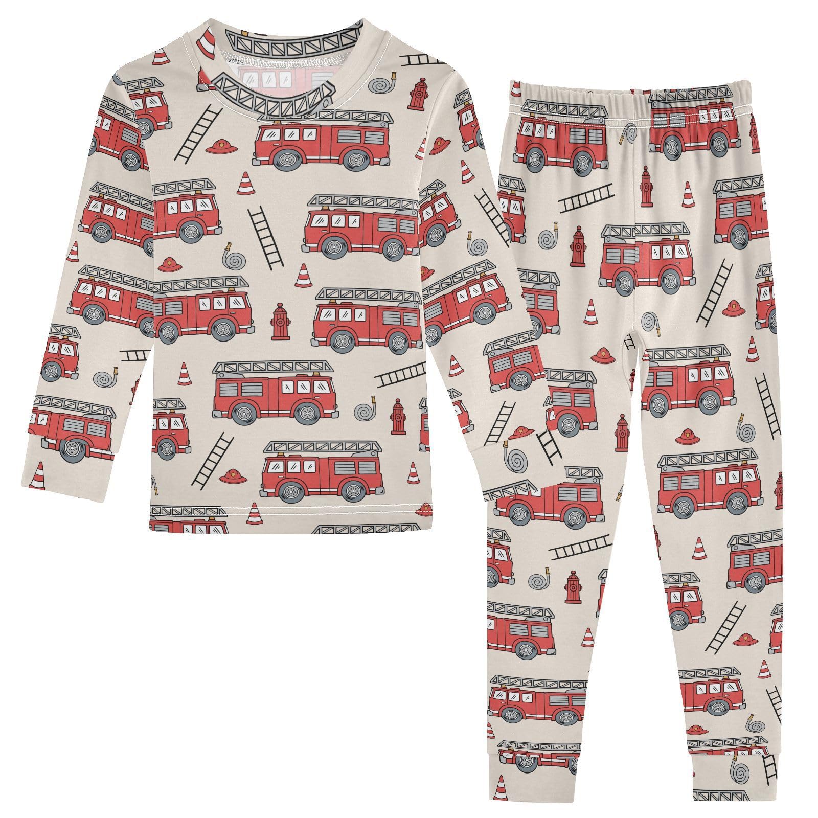 JHKKU Fire Truck Pajamas Set Cotton 2 Piece Soft Comfy Pjs Long Sleeve Lounge Sleepwear 24M