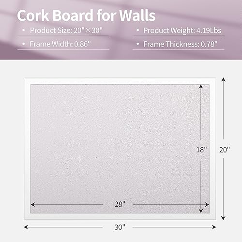 Miniatura 2 de ORIENTOOLS Tablero de visión de 30 x 40 pulgadas, tablero de anuncios de corcho blanco, tablero de corcho decorativo con marco blanco, tablero de