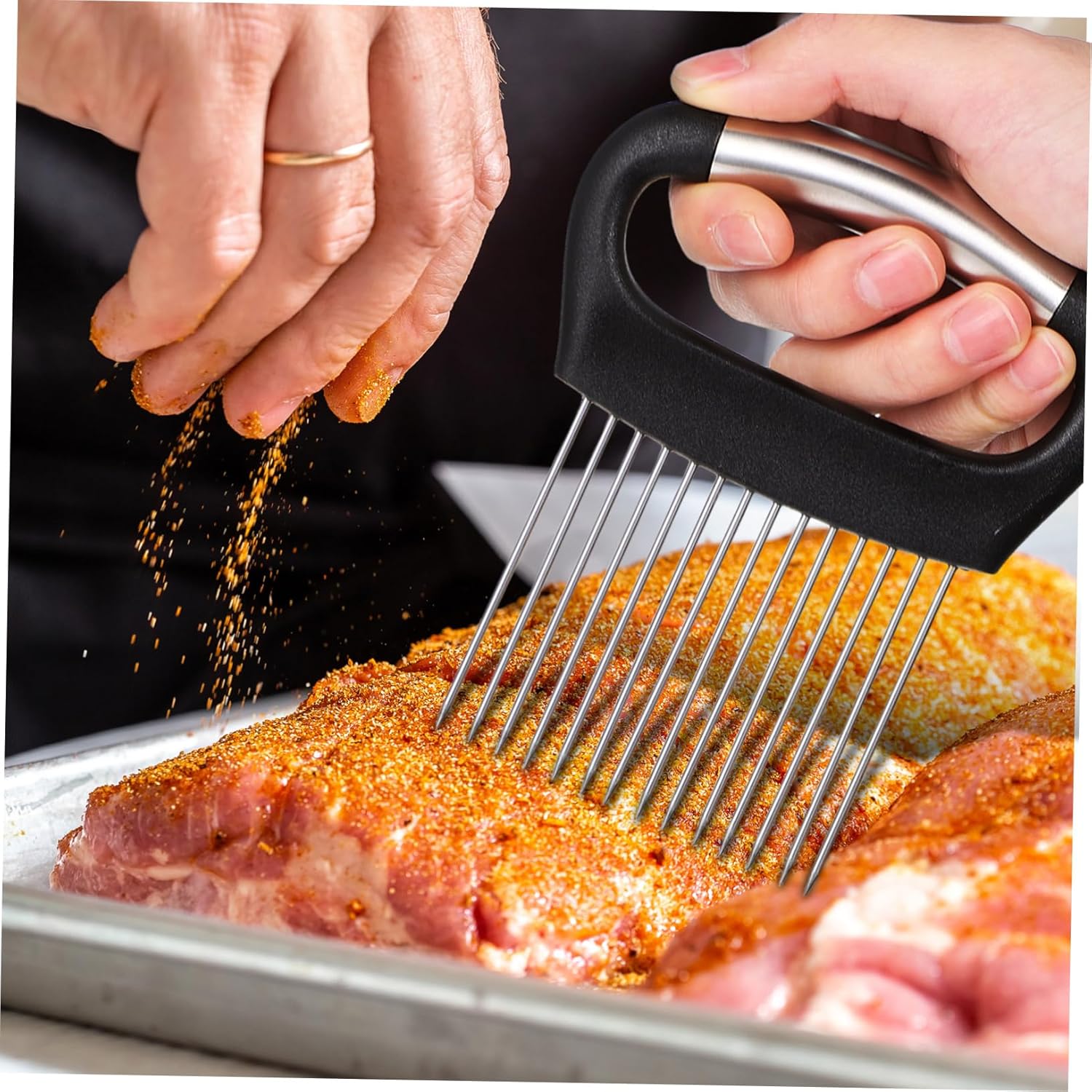 SHOWERORO 3pcs Onion Holder Meat Tenderizer Tool for Safe Vegetable Slicing Chopping Dicing for Onions Tomatoes Potatoes and More