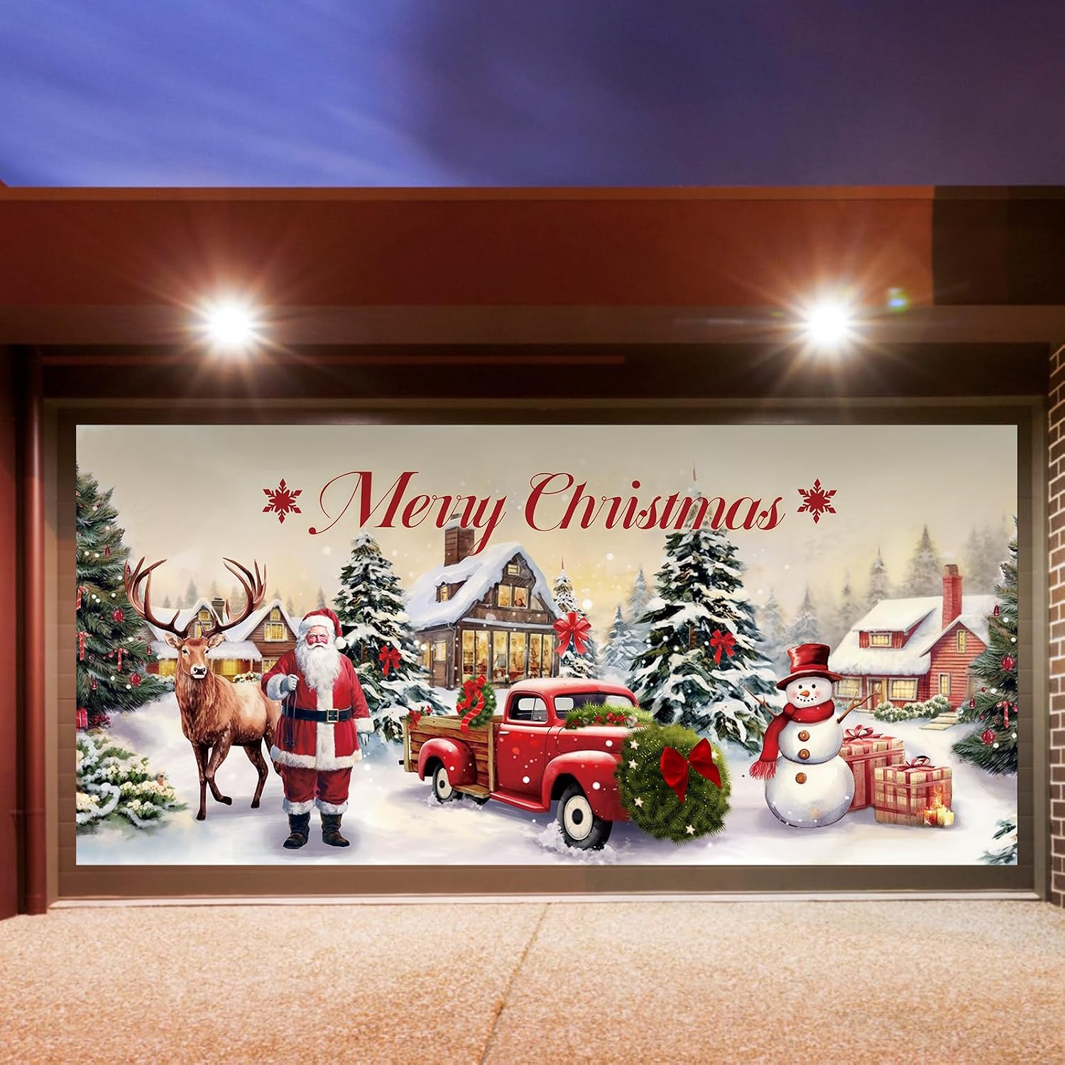 Christmas Banner Garage Door Decorations Christmas Backdrop Decoration Winter Large Door Cover Decoration Indoor Outdoor for Christmas Holiday Party Supplies (Vivid)