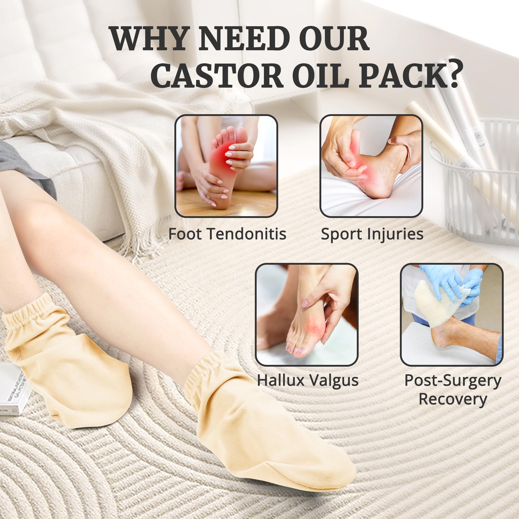 Castor Oil Pack Wrap for Feet, Castor Oil Pack Wrap Organic Cotton for Women?Castor Oil Socks for Feet Arthritis and Feet Tingling Cracking, Sleep Socks White(Oil are Not Include)
