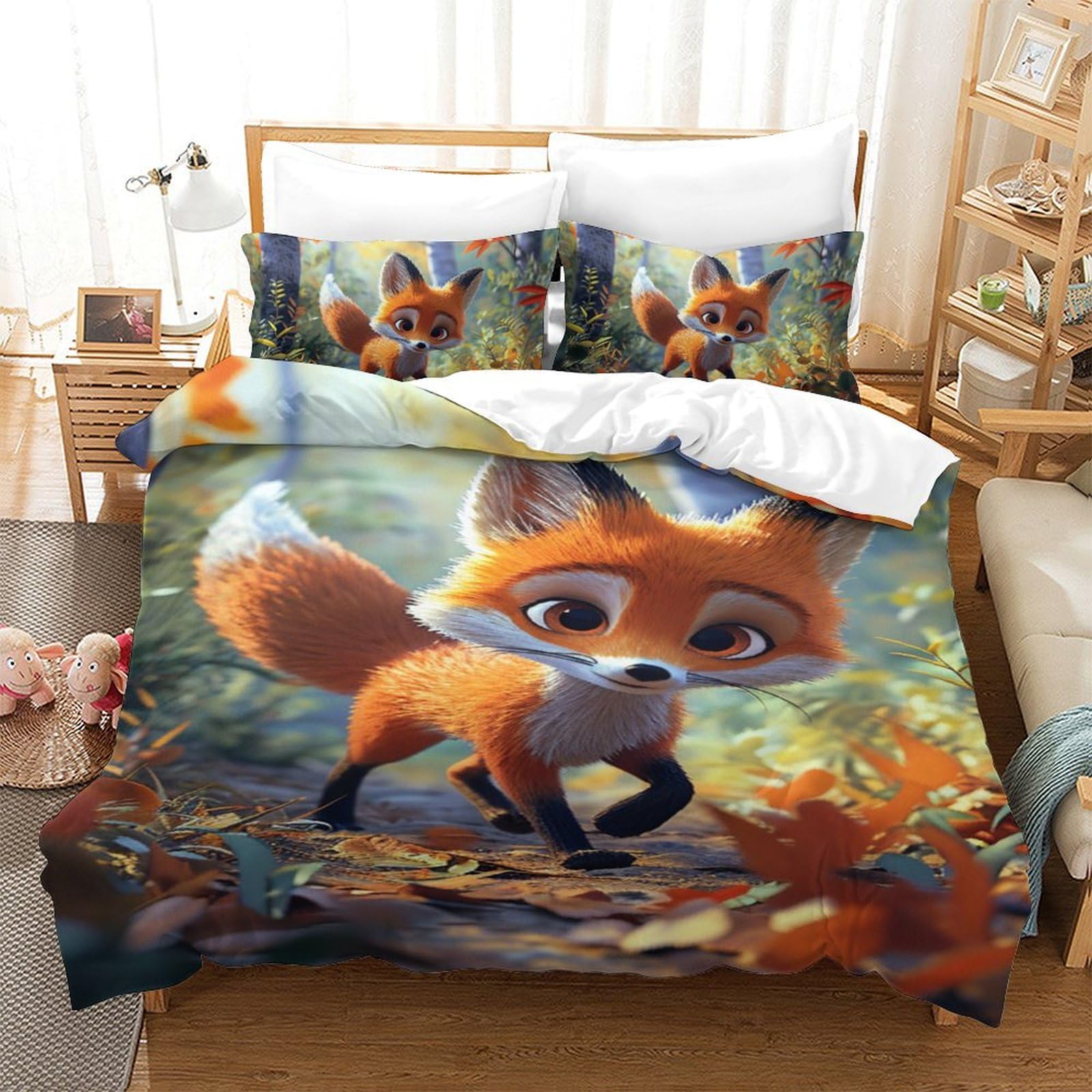 Housse de couette renard 3D le cadeau idéal pour lit enfant 140x200