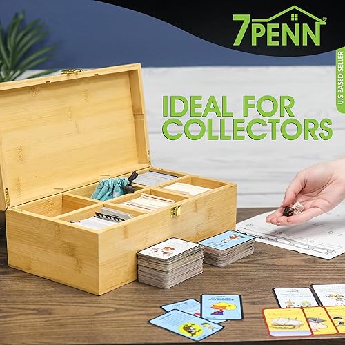 Miniatura 6 de 7Penn Caja de almacenamiento de tarjetas coleccionables  Caja organizadora de tarjetas de bambú de 6 compartimentos con divisores  1200 tarjetas de