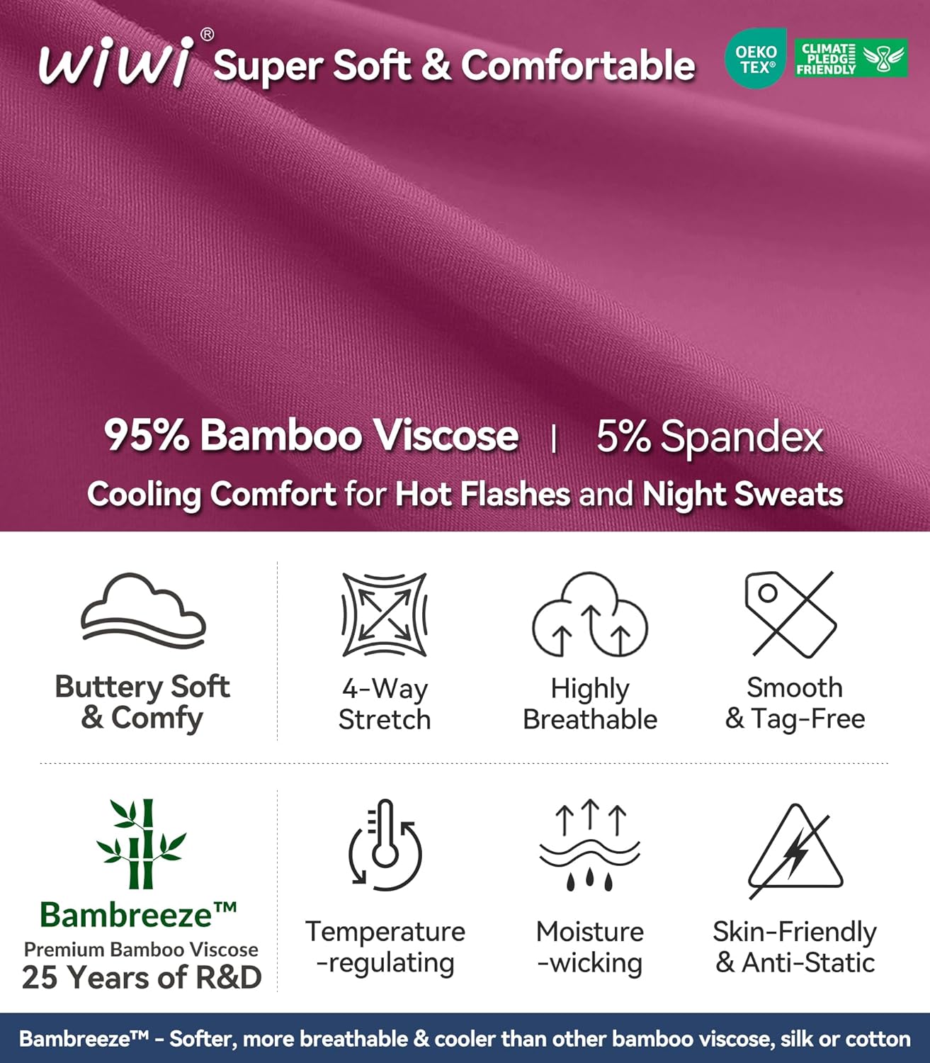WiWi Pajamas for Women Soft Cooling Short Sleeve Sleepwear with Capri Pants Viscose from Bamboo Pjs Sets S-XXL - Image 6