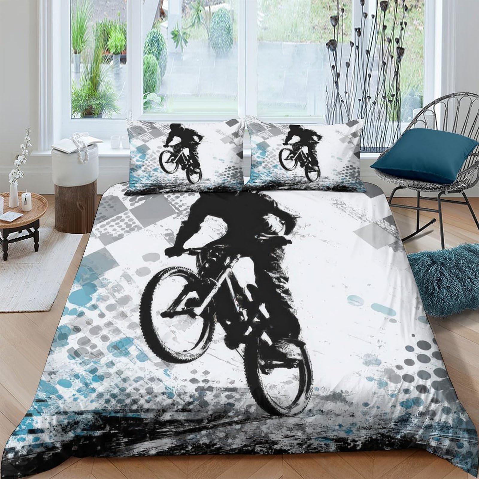 Ctjqhvkz Style-5 3D Printed Mountain Bike Fitted Sheet Microfiber Soft Breathable Bicycle Rider Bed Cover For Bedroom Dorm Decor Single（135X200cm）