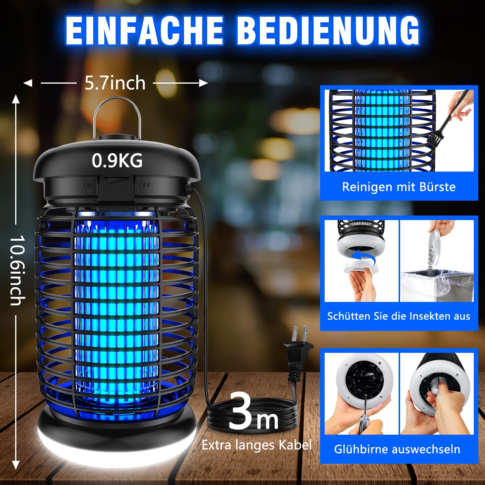 seenlast Elektryczna Pułapka na Owady, Lampa owadobójcza 15W 4200V z oświetleniem LED | Wodoszczelna (IPX4) | Skuteczna przeciw komarom, molom, muchom, pająkom | Do użytku wewnątrz i na zewnątrz