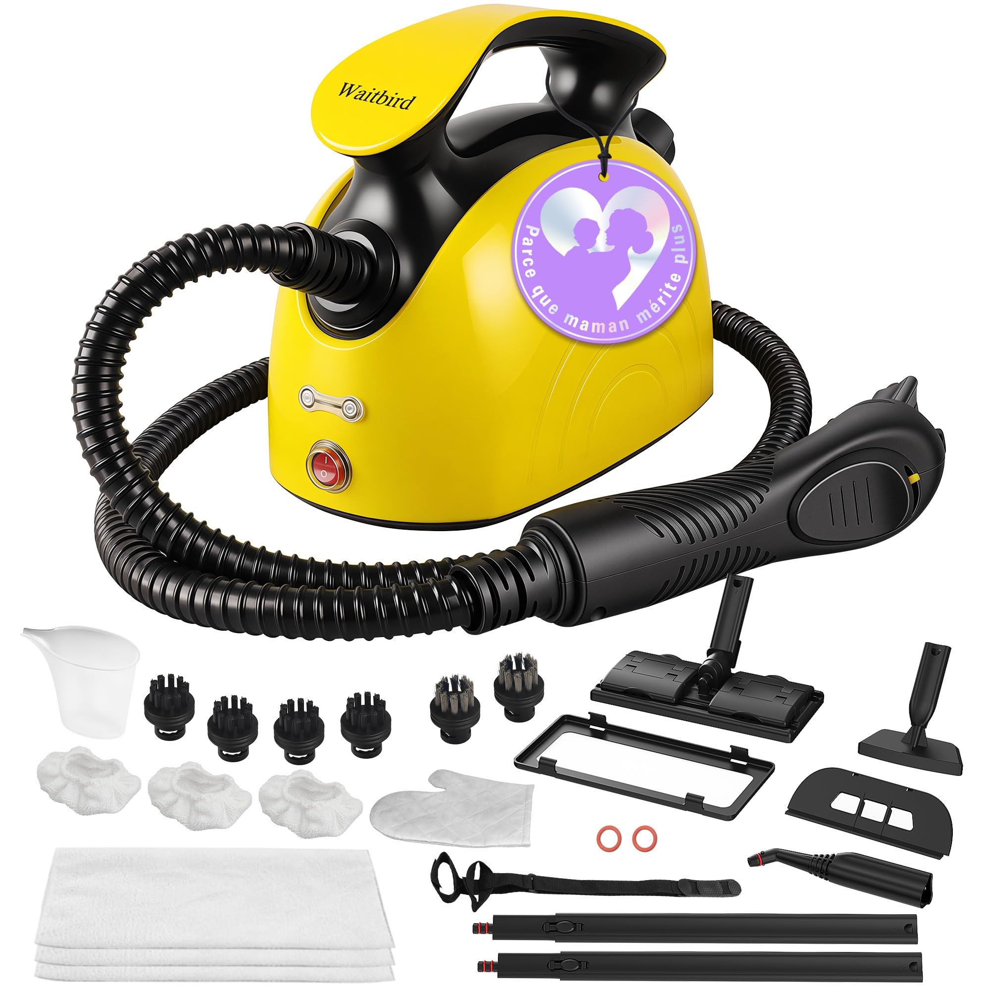 Waitbird Nettoyeur à vapeur,complet avec 21 accessoires, 248 °F haute température, réservoir d'eau de 1,1 litre, adapté pour nettoyer les graisses de four, toilettes, canapés, jouets et sols