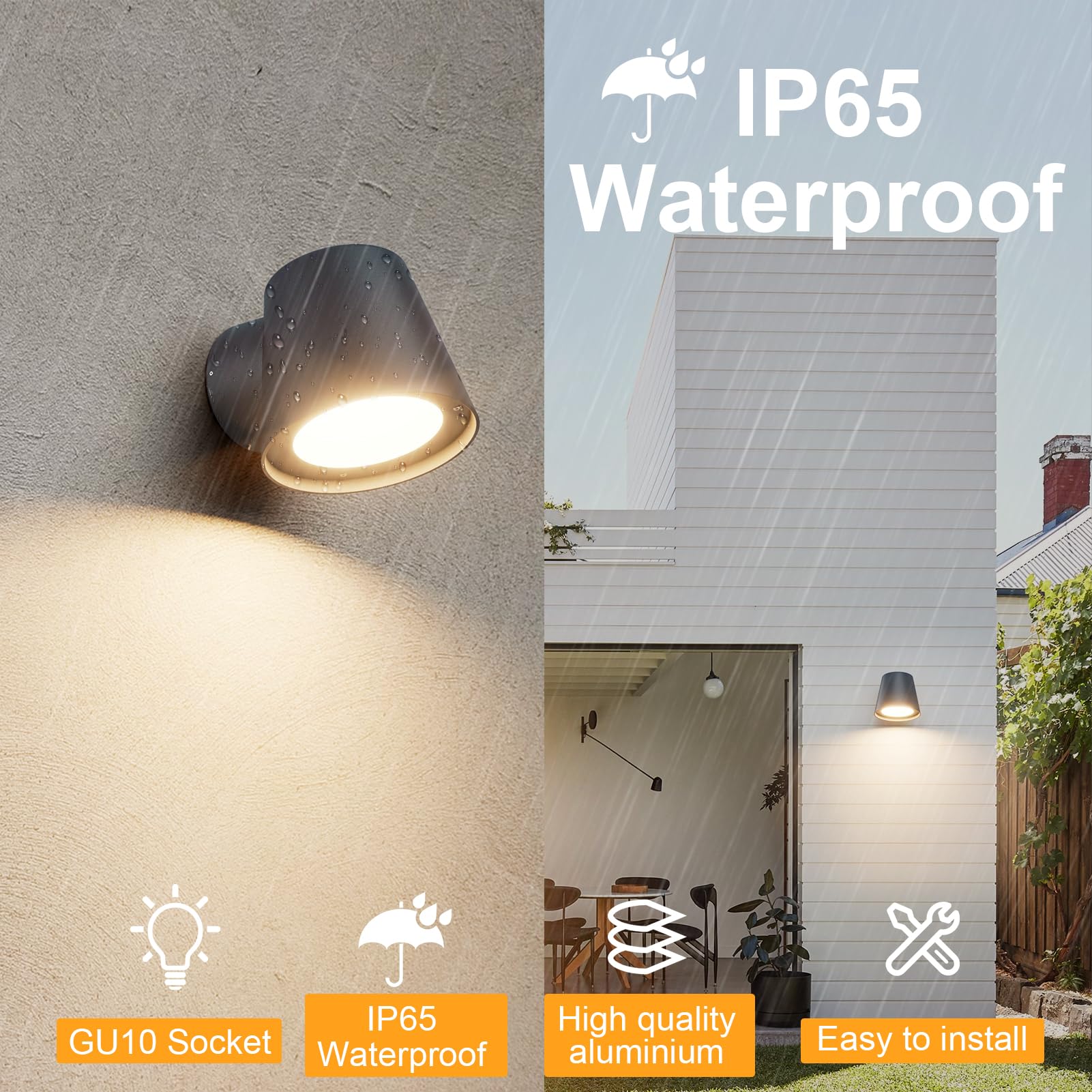 Klighten 2 Pezzi Lampada da Parete GU10 Esterni/Interni, Moderna Applique da Esterno, IP65 Luci da parete in Alluminio+PC, per Giardino Balcone Ingressi, Lampadina non Inclusa, Antracite
