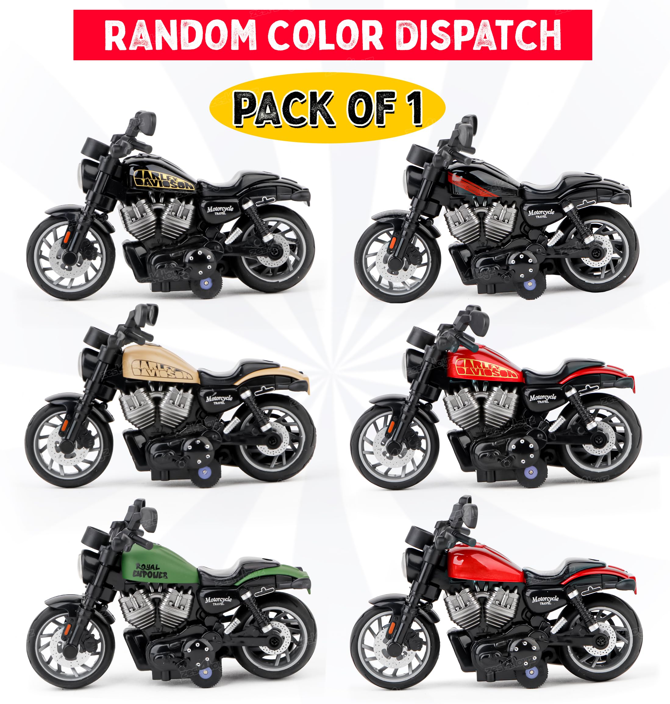 Zest 4 Toyz Die-cast Alloy Motorbikes for Kids 1:14 Scale Alloy Model Bikes Pull Back Toys Suitable for 3+ Years Boys and Girls Multicolor (Pack of 1) - Image 3 thumbnail