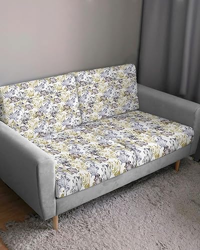 Miniatura 3 de Fundas de cojín elásticas para sofá con estampado de flores amarillas, grises y marrones, con parte inferior elástica, fundas protectoras lavables