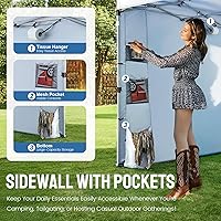 Vista 4 de CROWN SHADES Carpa con Toldo 10x10 Carpa Emergente Sombra Exterior con Pared Lateral de Bolsillos, Refugio Solar Fácil de Instalar con Instalación