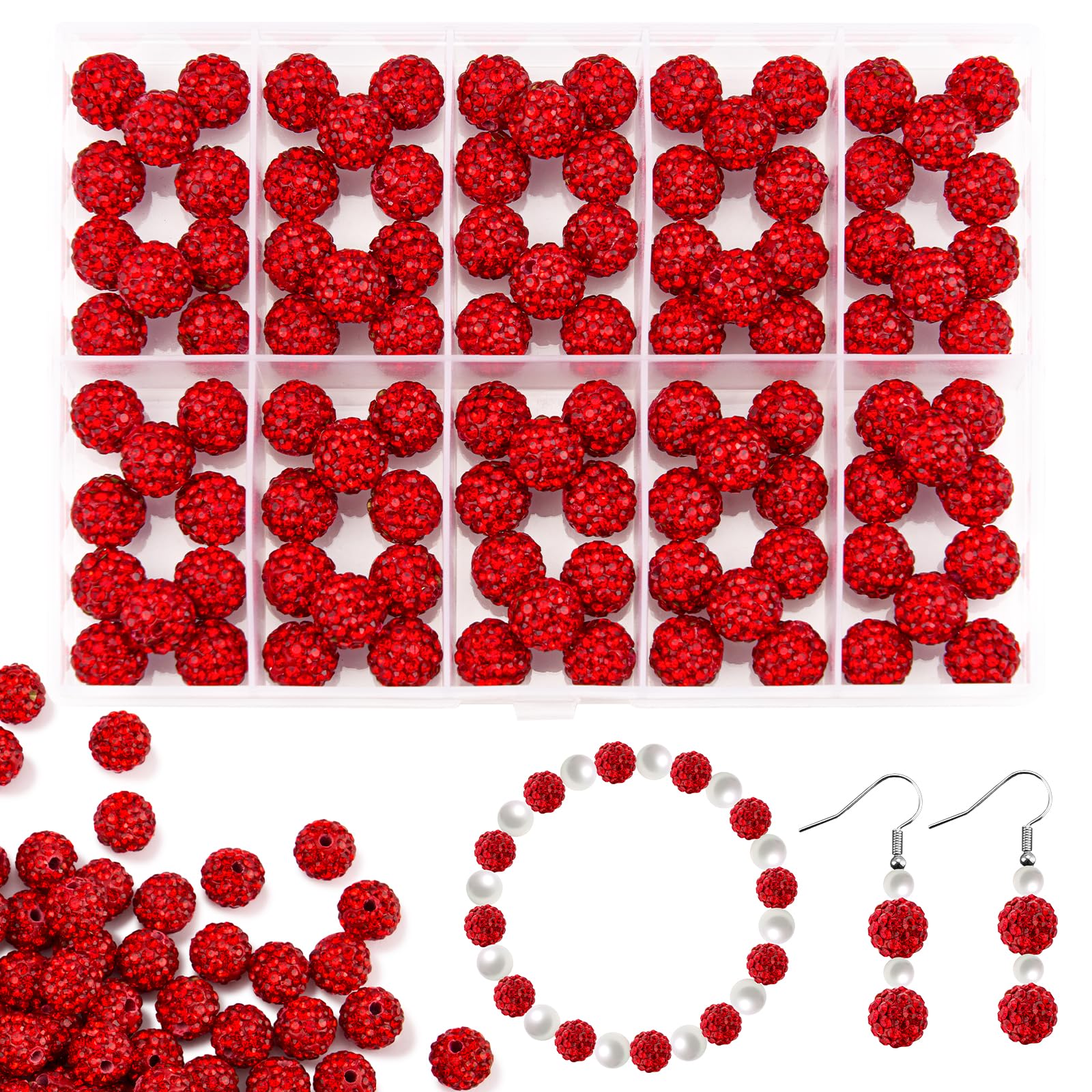 Perles strass rouges 10mm haut de gamme : éclat cristal argile disco pour bijoux de luxe