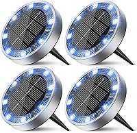 Vista 31 de Peasur Luces solares de suelo para exteriores, paquete de 8 luces planas de disco con energía solar, IP68 impermeable, antioxidante, iluminación