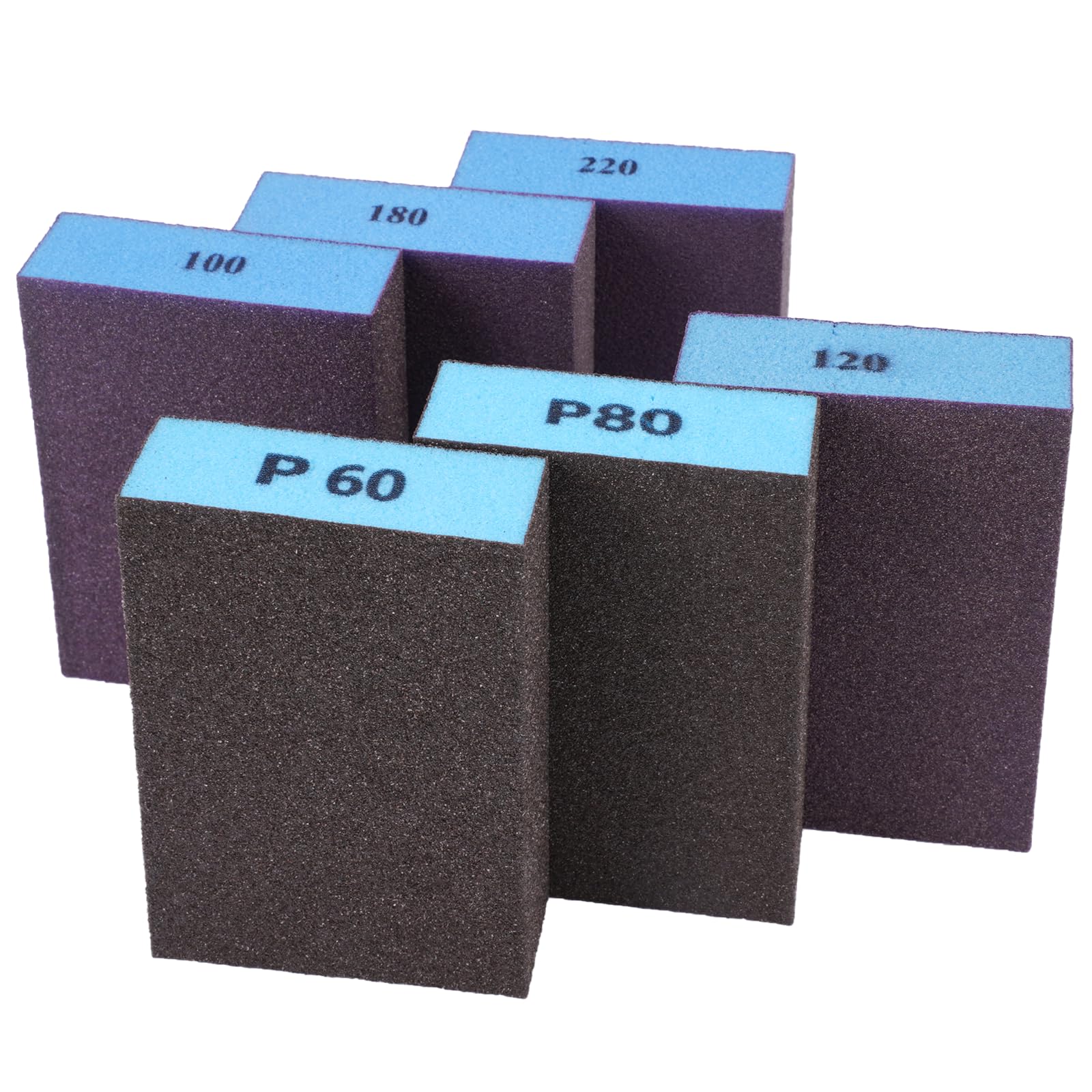 Kit 6 Spugne Abrasive Con Grana 60/80/100/120/180/220 - Lavabili E Riutilizzabili Per Legno, Metallo, Vernice E Pareti - Dimensioni 7x10x2.5cm