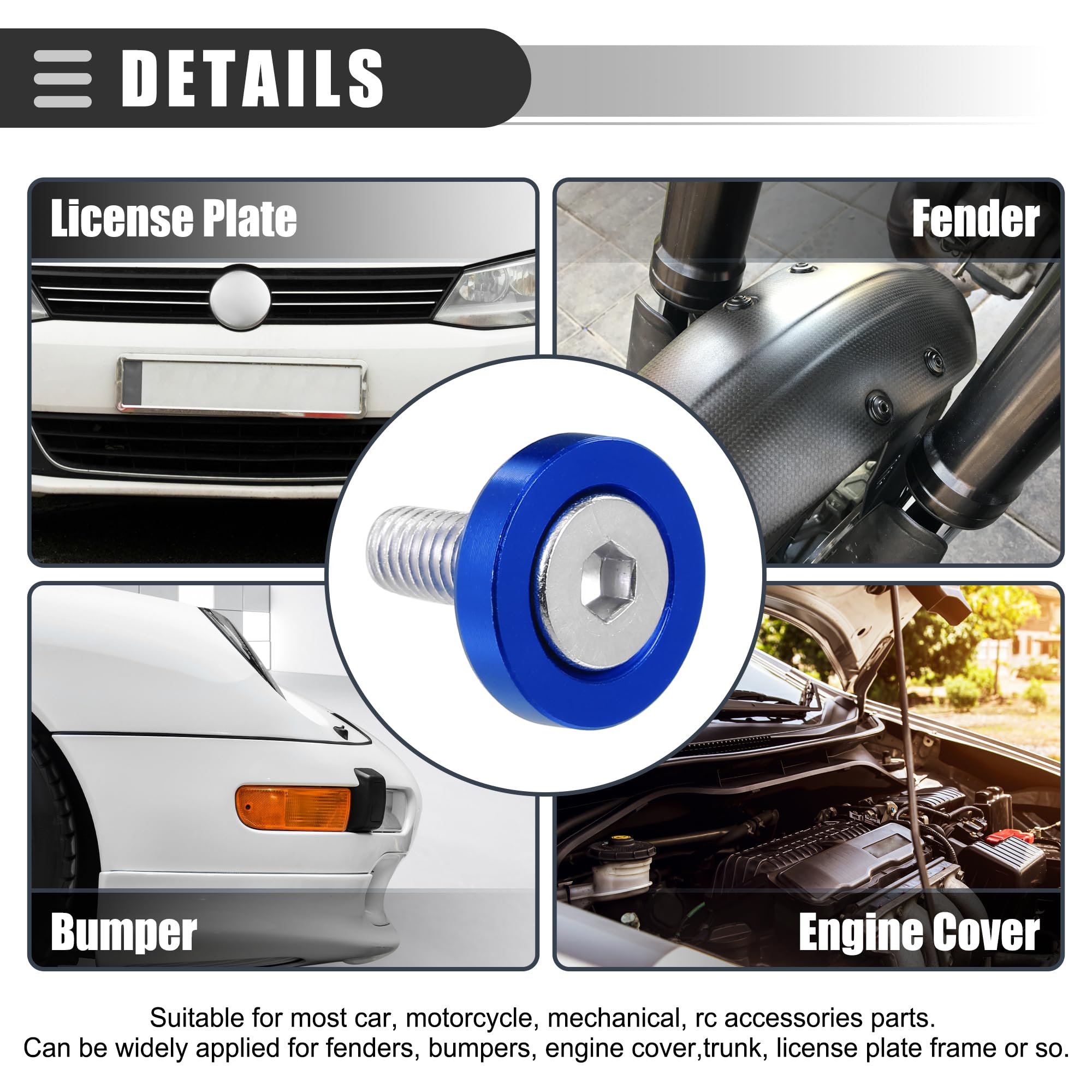 Motoforti Rondelle di Finitura Universali a Testa Svasata per Parafanghi, paraurti, Kit di Fissaggio per Motociclette, M6, Lega di Alluminio, Blu, 6 pezzi