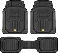 Cat CAMT-9013 3-Piece Heavy Duty Deep Dish Rubber Floor Mats - Trim-to-Fit All-Weather Liners for Cars Trucks SUVs Vans Black