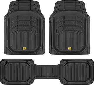 Cat CAMT-9013 3-Piece Heavy Duty Deep Dish Rubber Floor Mats - Trim-to-Fit All-Weather Liners for Cars Trucks SUVs Vans Black