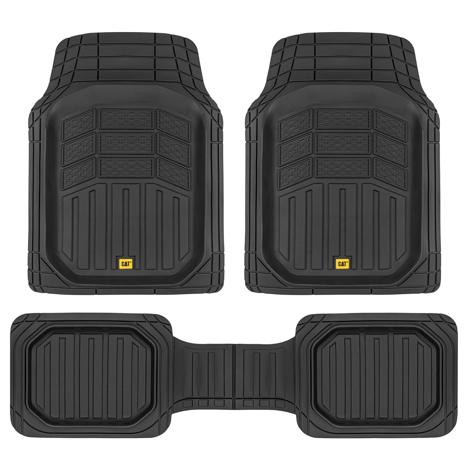 Caterpillar CAT CAMT9013 (3Piece) Deep Dish Rubber Truck Floor Mats, Trim to Fit for Car Truck