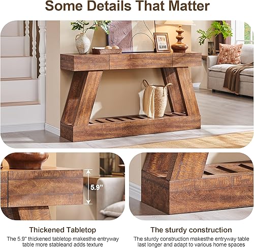 Miniatura 5 de OKD Mesa de entrada de granja de 60 pulgadas con cajón, mesa consola larga estrecha para entrada, mesas de consola con almacenamiento (madera de