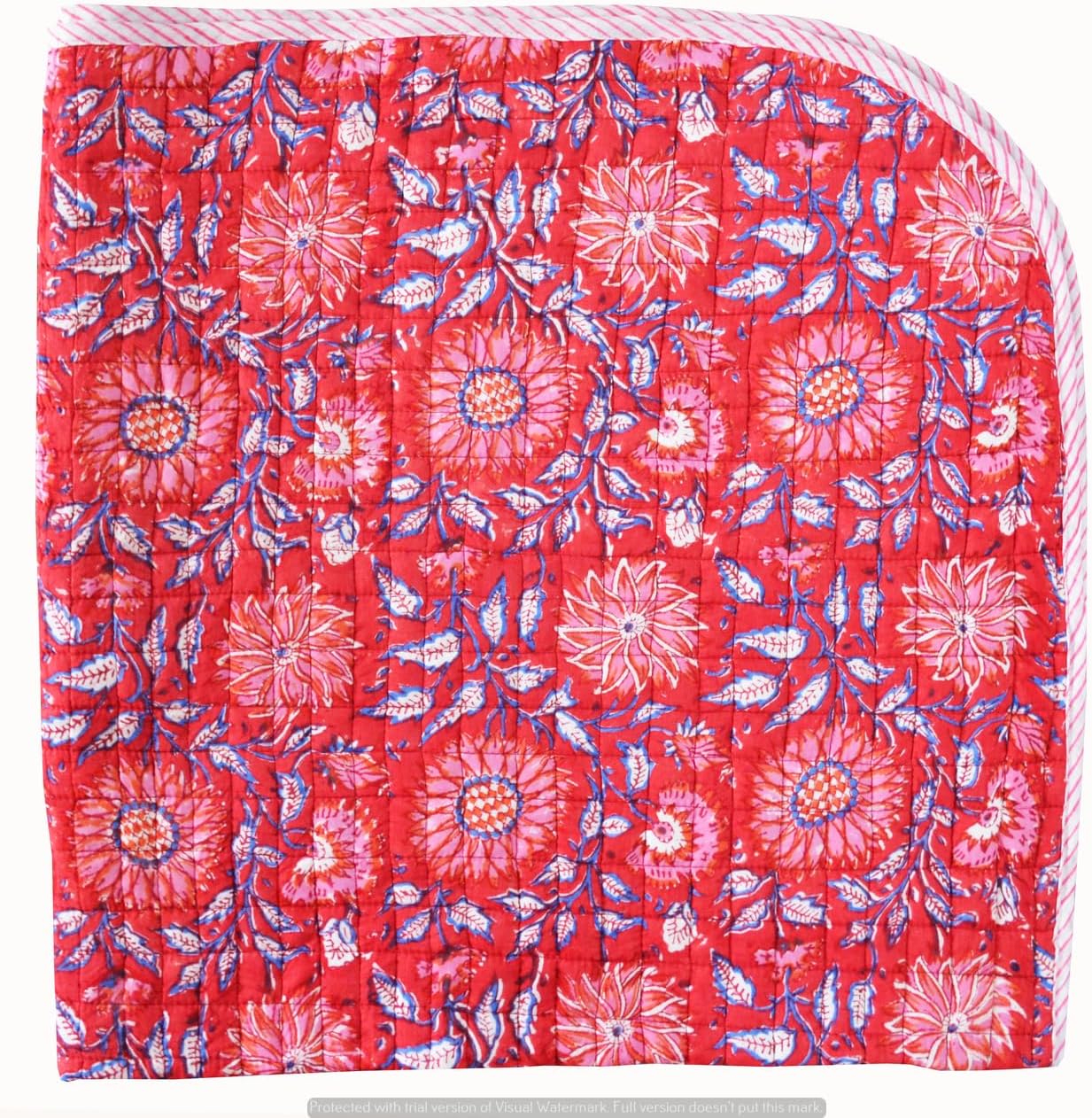 Aashita Creations Toddler Hand Work Kantha Cotton Baby Quilt, Bedspread Throw Floral Printed Baby Quilt_1031