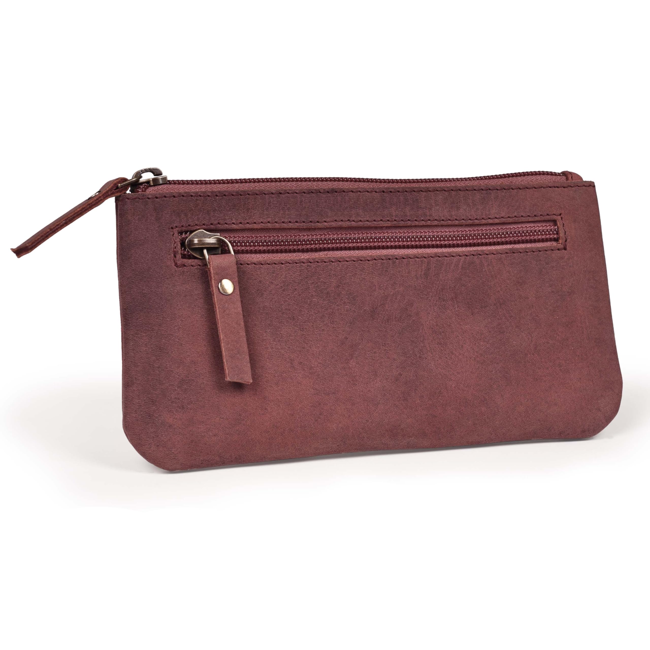 LEATHER VILLAGE Leather Pencil Pouch Pen Case - Fuchsia - 8"X4"- Double Pocket - Elegant and Practical Zipper Pouch Holder for Artists, Men, and Women — image 1