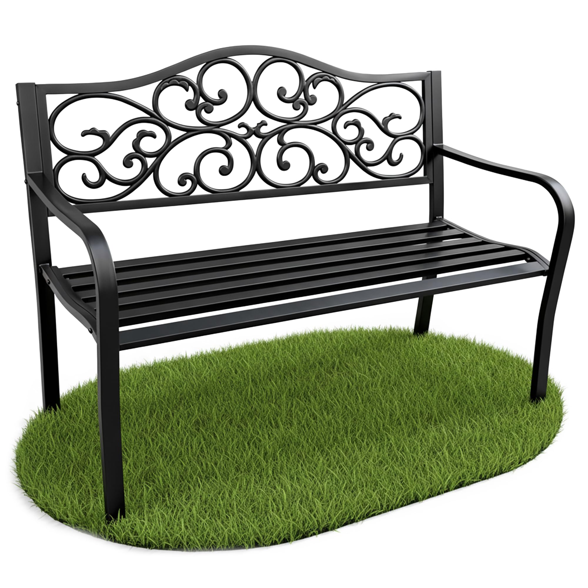 AKORD Panchina da Giardino IRGA con Gambe in Acciaio e Schienale in Ghisa | Panca da Esterno | Panchine Esterna con Bracciolo | Panche Moderno Resistente alle Intemperie | Larghezza 127 cm | Nero