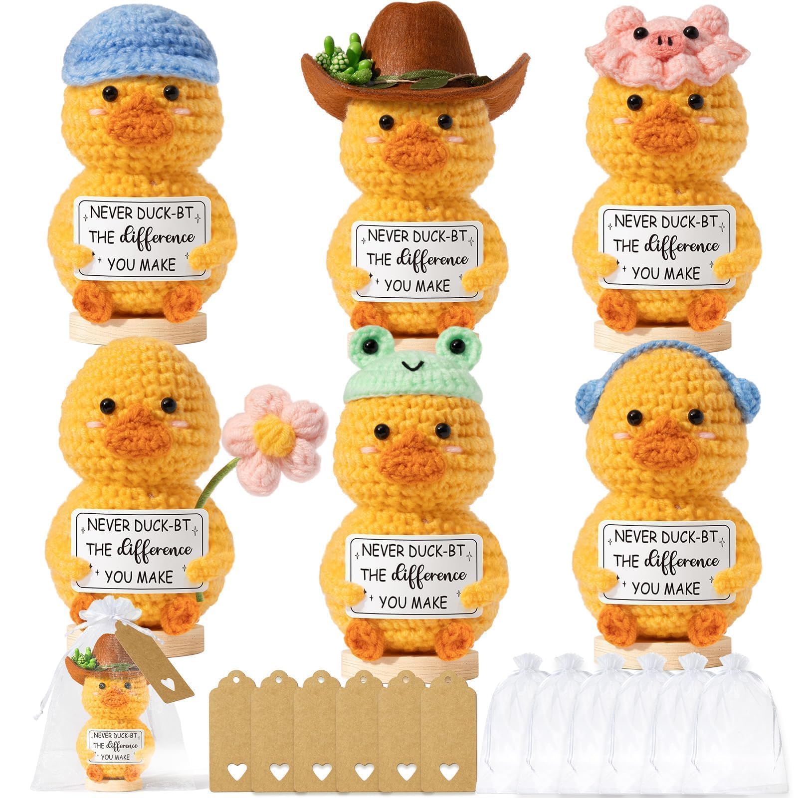 Regalos de agradecimiento para empleados y amigas: 6 patitos de apoyo emocional tejidos a mano