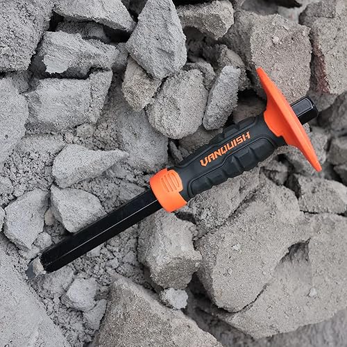 Miniatura 6 de VANQUISH Cincel frío resistente de hormigón de 12 pulgadas con cabeza puntiaguda y protector de mano bimaterial para mampostería (4710)