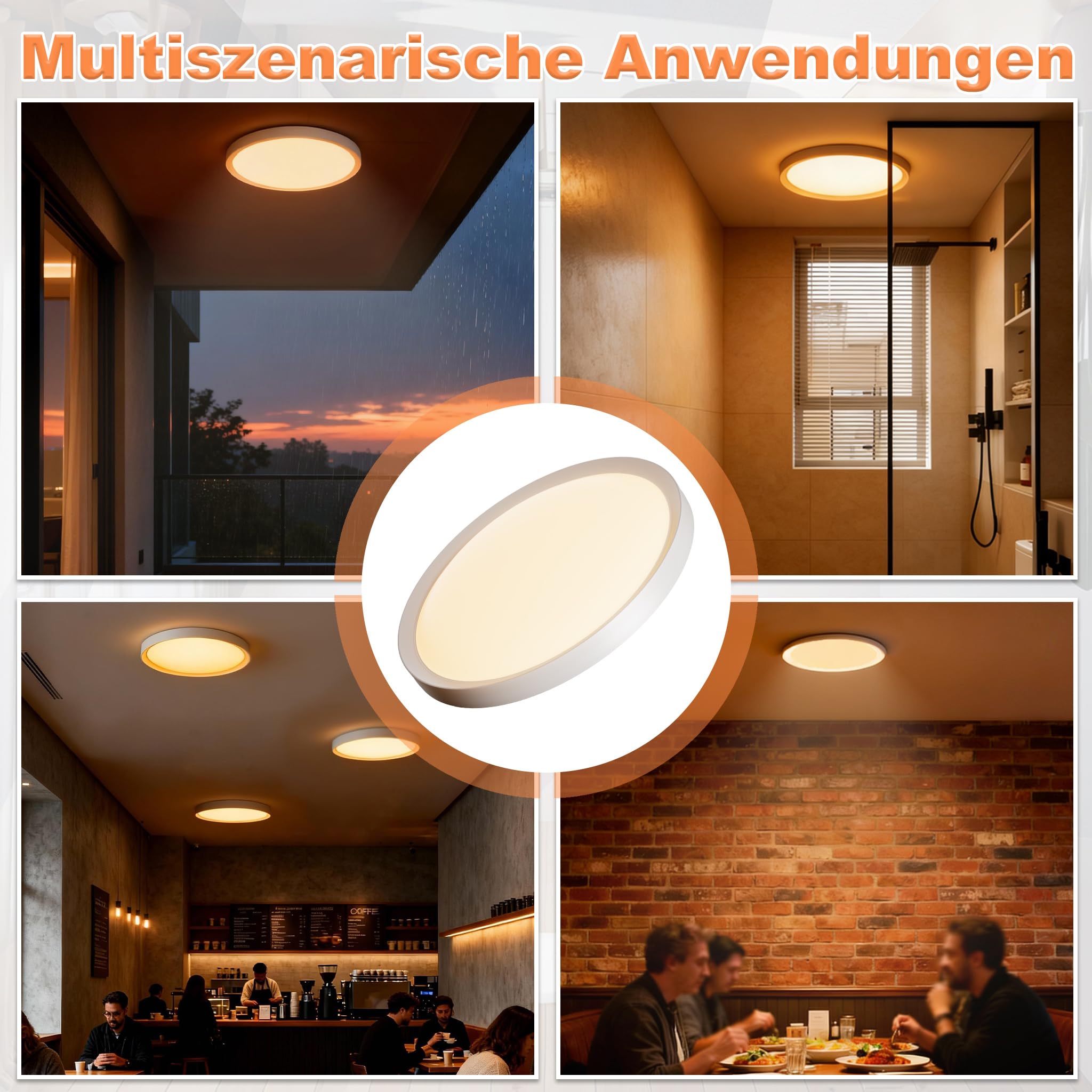 YRHome Led-plafondlamp, 72 W, rond paneel, diameter 450 mm, platte lamp voor vochtige ruimtes, kelderlamp, koudwit, 5760 lumen, IP44 waterdicht, voor badkamer, woonkamer, slaapkamer, kantoor
