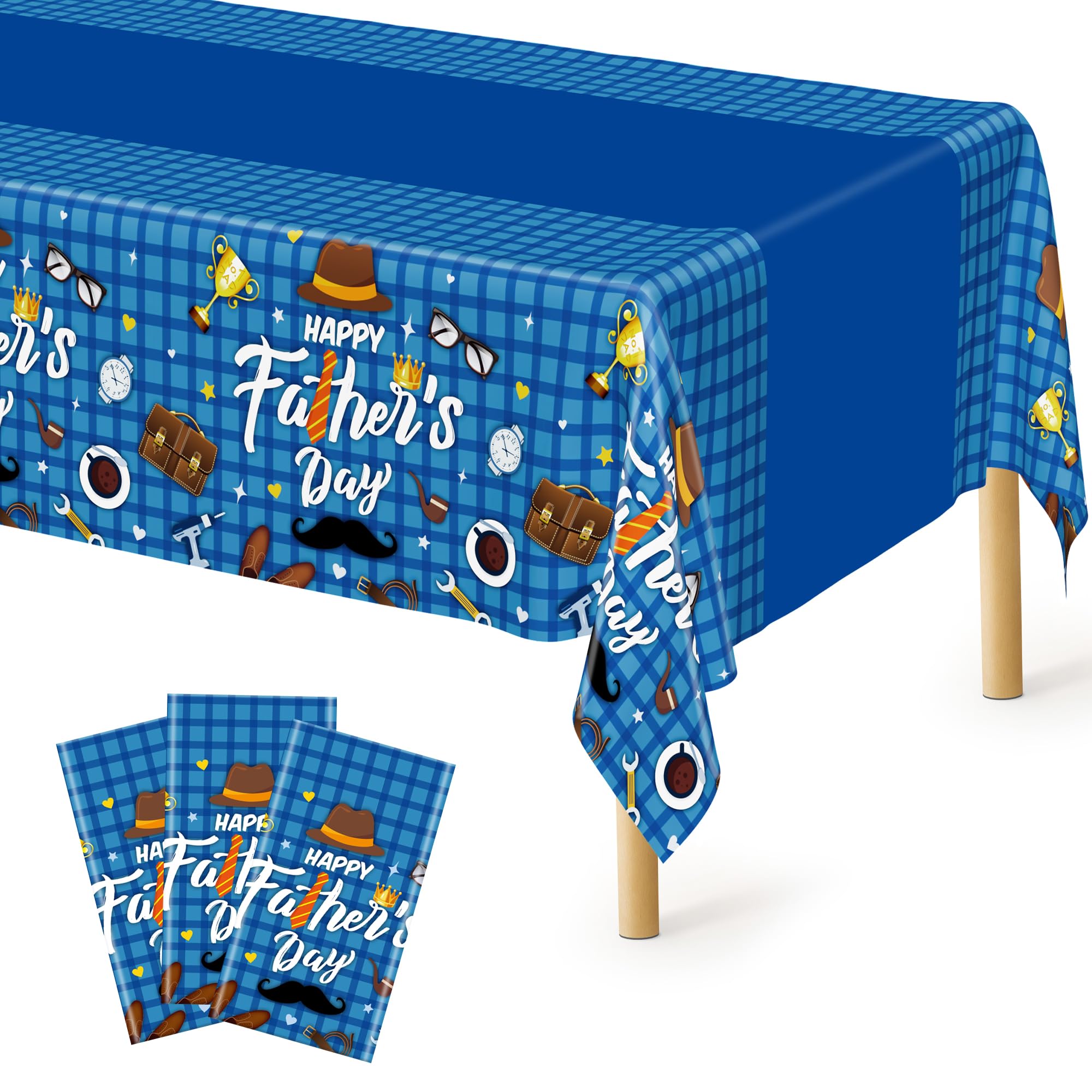 Nappe jetable bleu Fête des Pères lot de 3 en plastique rectangulaire pour table de repas