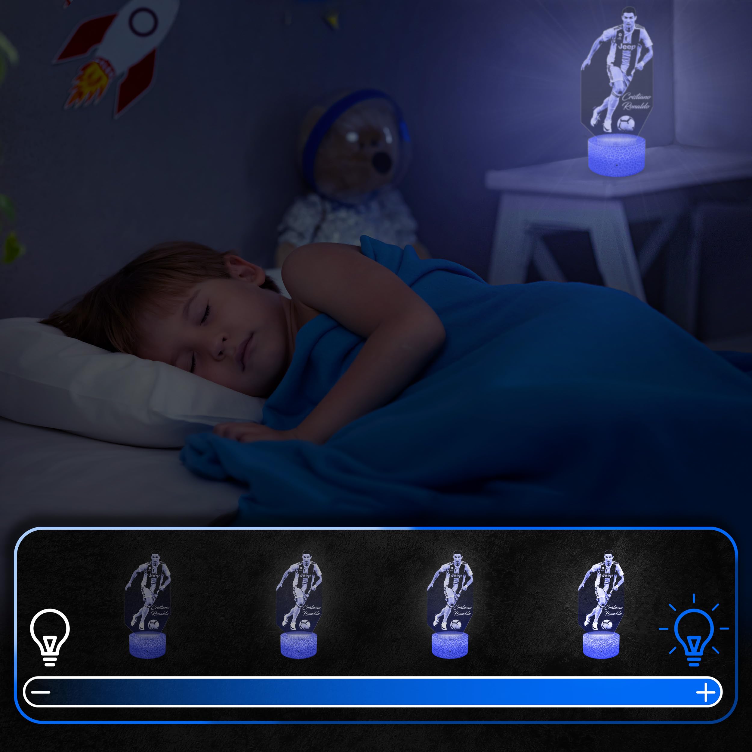 Lampephoto.fr - Lampe 3D C. Ronaldo Joueur de Foot, Sport, Idée Cadeau Fan de Foot, Veilleuse Tactile Led Illusion, Effet Hologramme 3D, Cadeau Noël Anniversaire Garçon Fille TOP