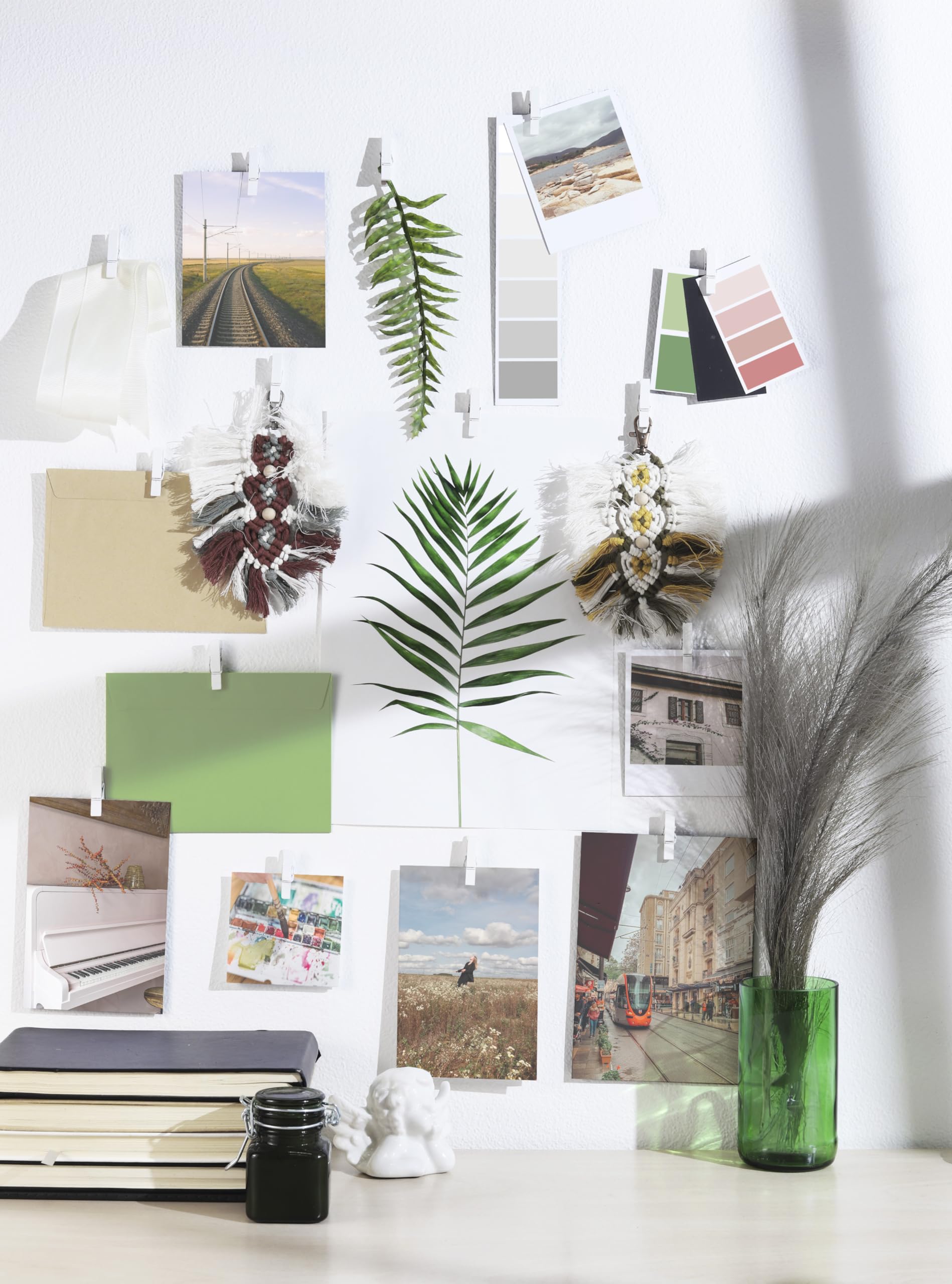 20 Pack Mini Self Adhesive Clips for Pictures - White Wood Clip Photo Holders for Wall, Poster Hanger, Photo Cards Hanging Display Board & Picture Boards, Artwork Photos Holders Card Room Decor