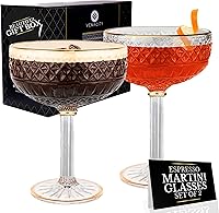 Vista 1 de VEMACITY - Juego de 2 vasos de Espresso Martini con relieve (10oz) - Vasos de copa con borde dorado para cócteles, champán y margaritas - Diseño