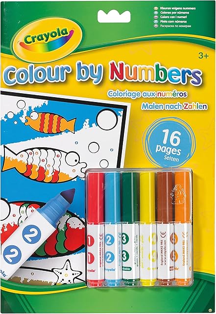 CRAYOLA Colour By Numbers - 16 Page Colouring Book with 6 Mini Markers | Kids Arts & Crafts | Ideal for Kids Aged 3+