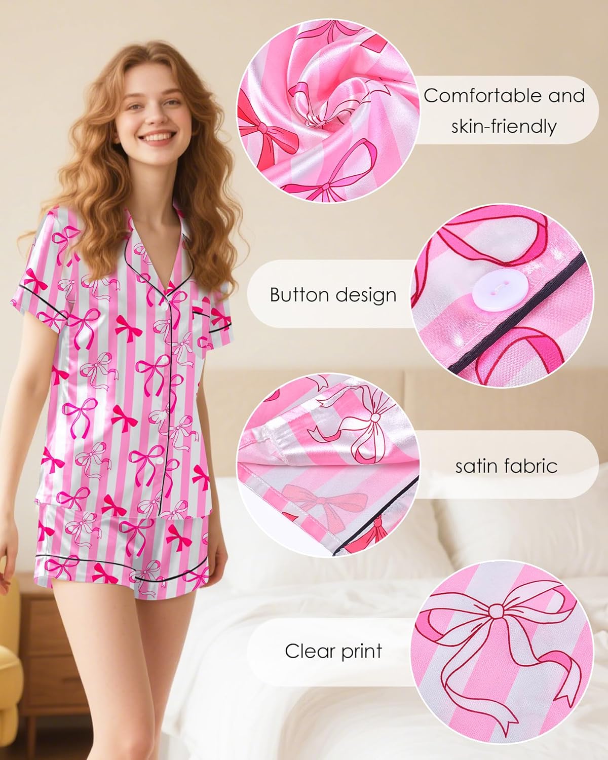 Silky Pajamas for Women Shorts Satin Pjs Button Down 2 Piece Cute Comfy Women's Sleepwear Lounge Set Summer S-XL - Image 4