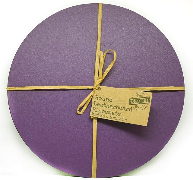 The Dapper House Set of 6 Elementary Purple Leatherboard Round Placemats - Made in UK