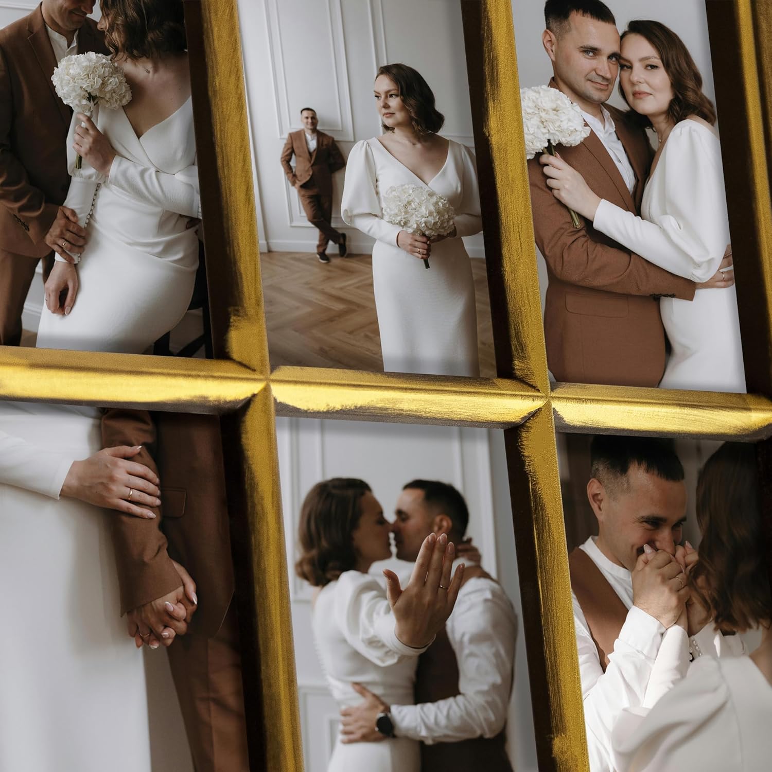 J.M.Deco Arched Collage Picture Frames for Wall Decor, Holds 9 Pieces 4 x 6 Photos, Gallery Photo Frame Wall Hanging - Retro Gold