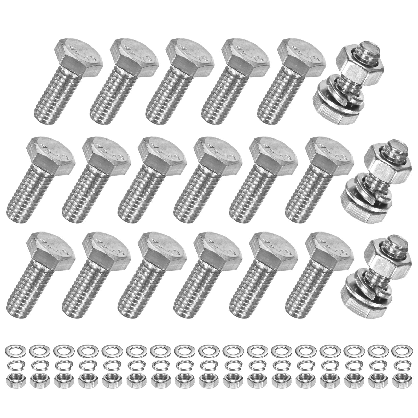 M METERXITY 20-Pack Hex Head Screw Bolt with Nuts Flat & Lock Washers M6x16mm Stainless Steel Bolts and Nuts Kit Fully Threaded Metric Bolt Assortment for Equipment/Machinery